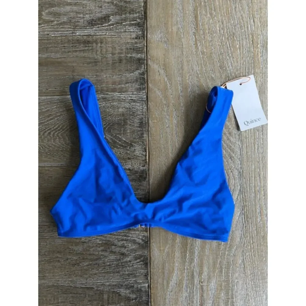 Quince NWT Italian Plunge Bikini Top Small Electric Blue